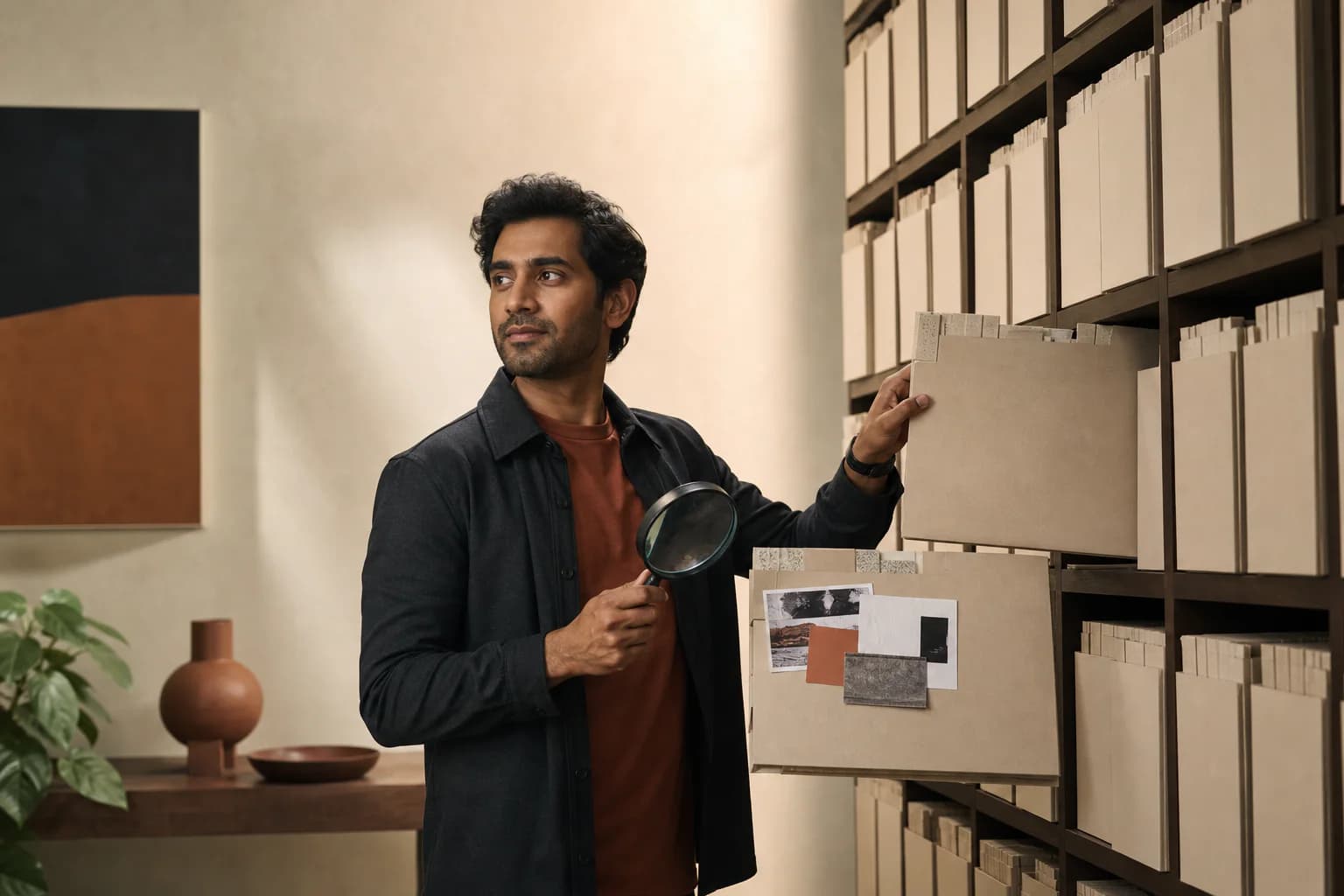Arjun, a fictional AI teammate persona, selecting two evidence-backed accounts from a market archive.