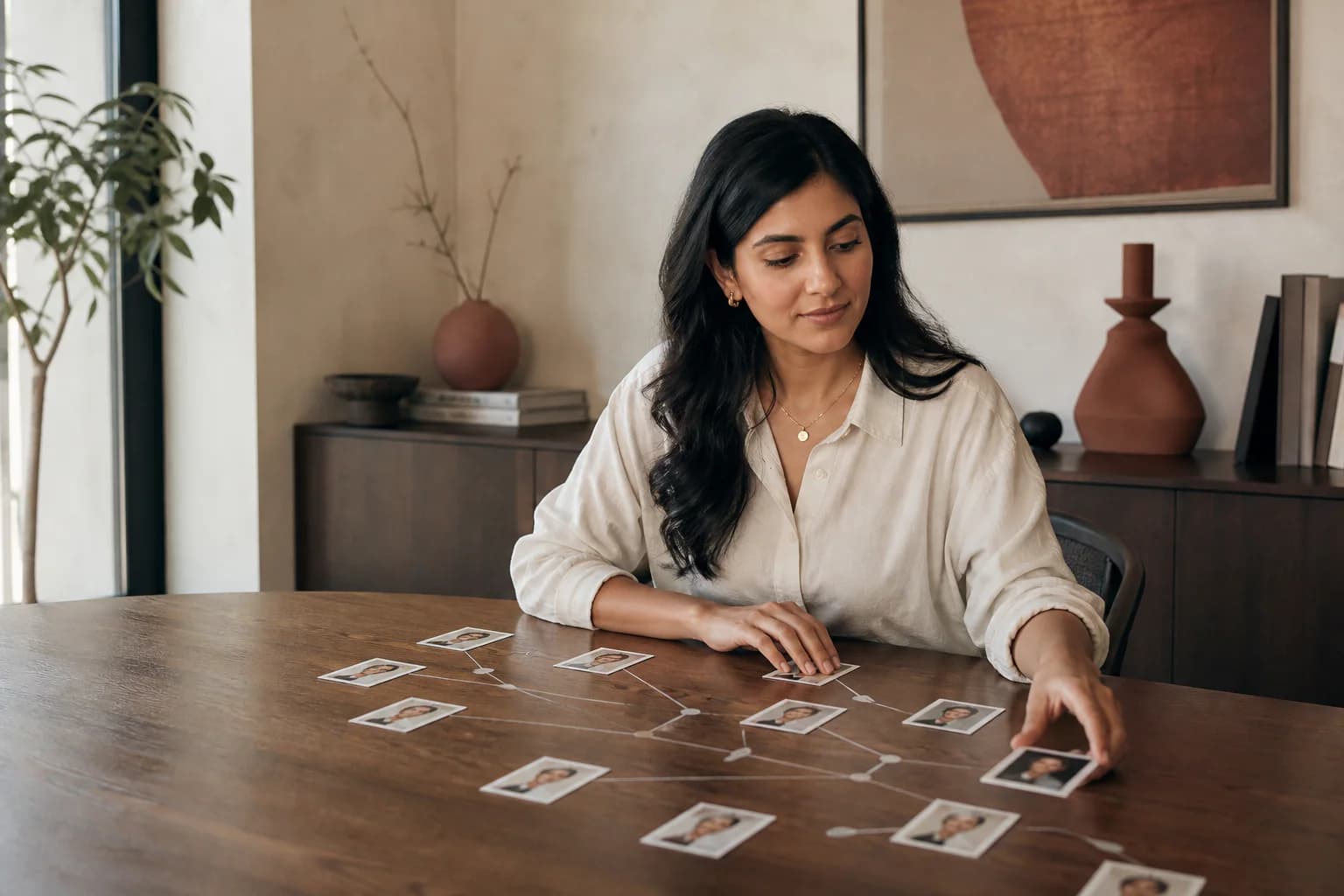 Riya, a fictional AI teammate persona, arranging a company's buying committee around one account map.
